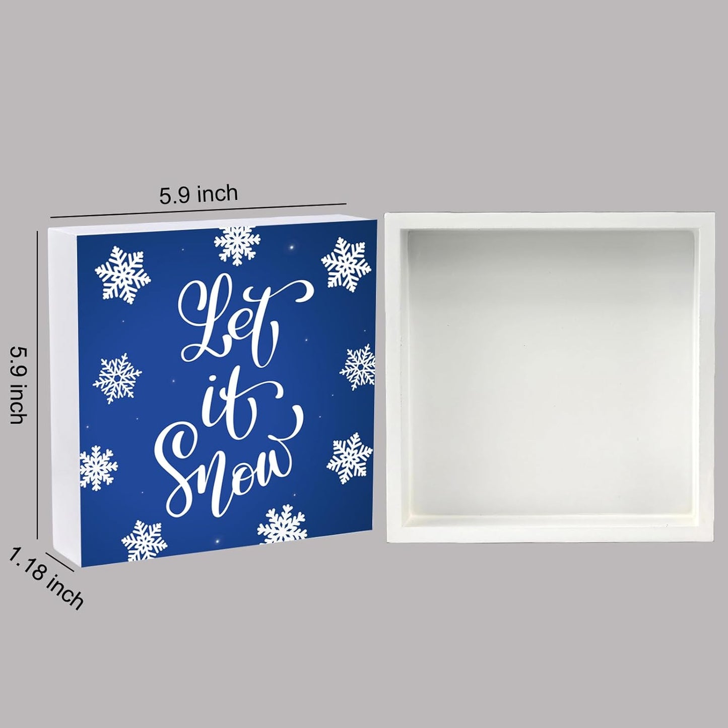 Winter Decorations Indoor Winter Decor Let It Snow Home Room Snowflakes Table Wood Box Sign Rustic Wooden Shelf Desk Decor Season Sign House Warming Gifts 5.9 x 5.9 Inch