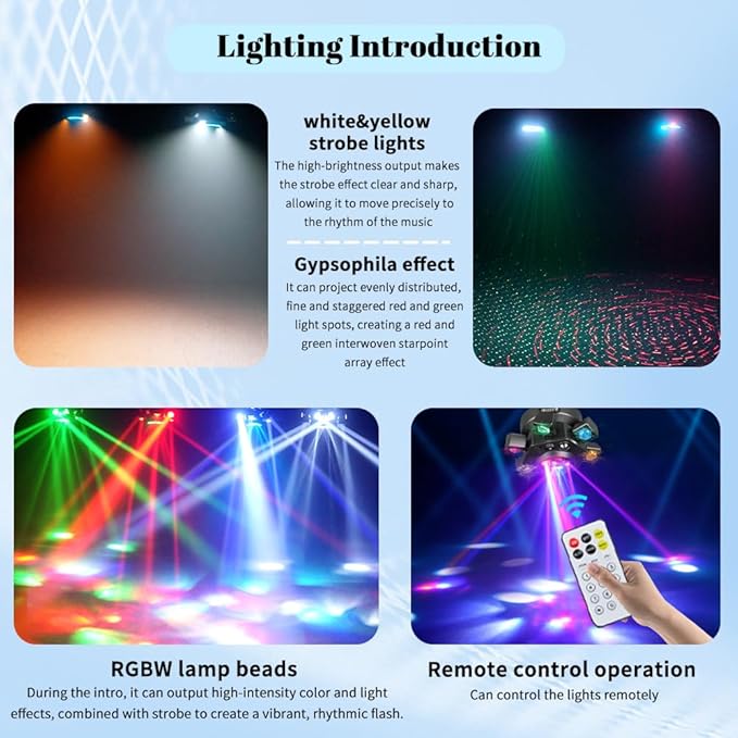 6-Arm Moving Head Light,150W Stage Lights, RGBW 4-in-1 Professional DJ Lighting with Strobe & Bee-Eye Effect, DMX512,Sound-Activated,Remote Control, 540° Rotation for Disco, Party, Club,Bar(Gen I)