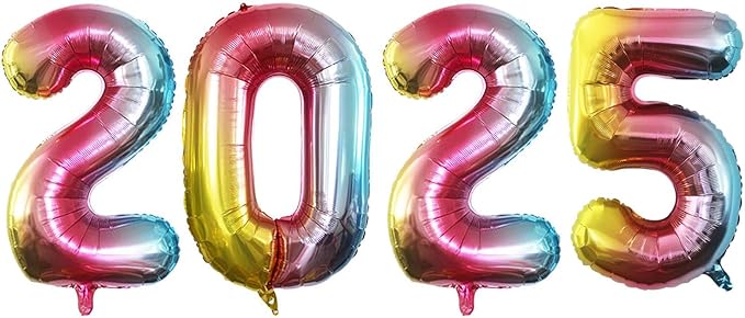 GOER 2025 Foil Number Balloons for 2025 New Year Eve Festival Party Supplies Graduation Decorations (Multicolour,32 Inch)