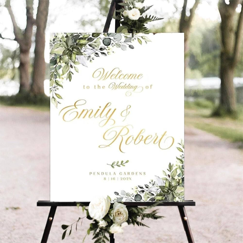 Greenery Wedding Welcome Sign, Eucalyptus Wedding Sign, Botanical Welcome Wedding Sign, Welcome to our Wedding Sign, Wedding Signs for Ceremony, Personalized Wedding Welcome Sign #14