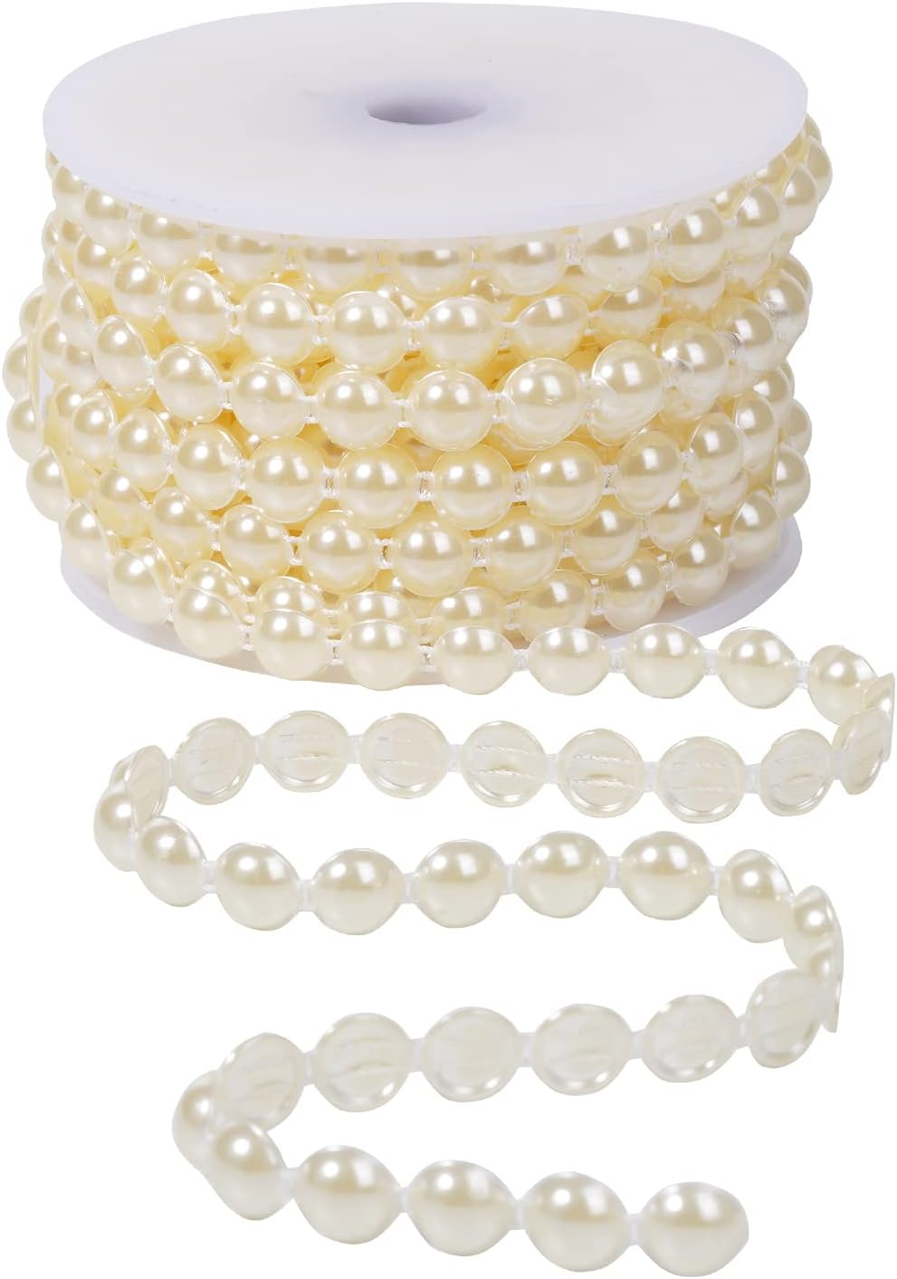 10mm Pearl Garland Half-Round 11 Yards Flat Craft Pearls Bead String Roll Strand for Wedding Party Christmas Tree Decoration (Ivory)