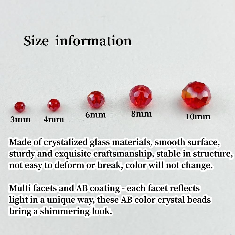 100pcs 8mm Crystal Glass Beads for Crafts Faceted Rondelle Glass Beads for Jewelry Making Crystal Spacer Beads for Necklaces Bracelets Earrings DIY Craft(Red AB)