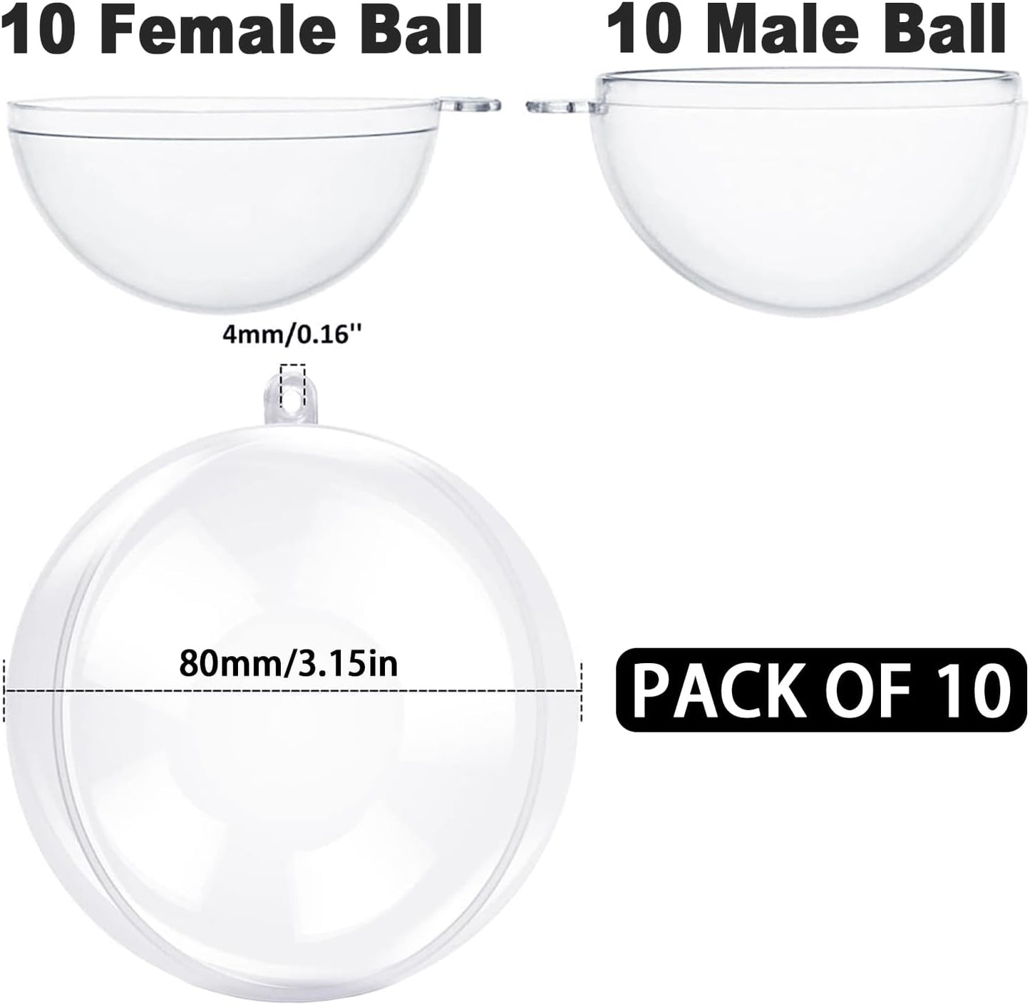 Fillable Christmas Ornaments Balls 80mm 10pk Clear Plastic Fillable Ornaments for Crafts, DIY Hanging Transparent Ball Ornaments for Christmas Tree Decorations Indoor Home Decor Wedding Party Supplies