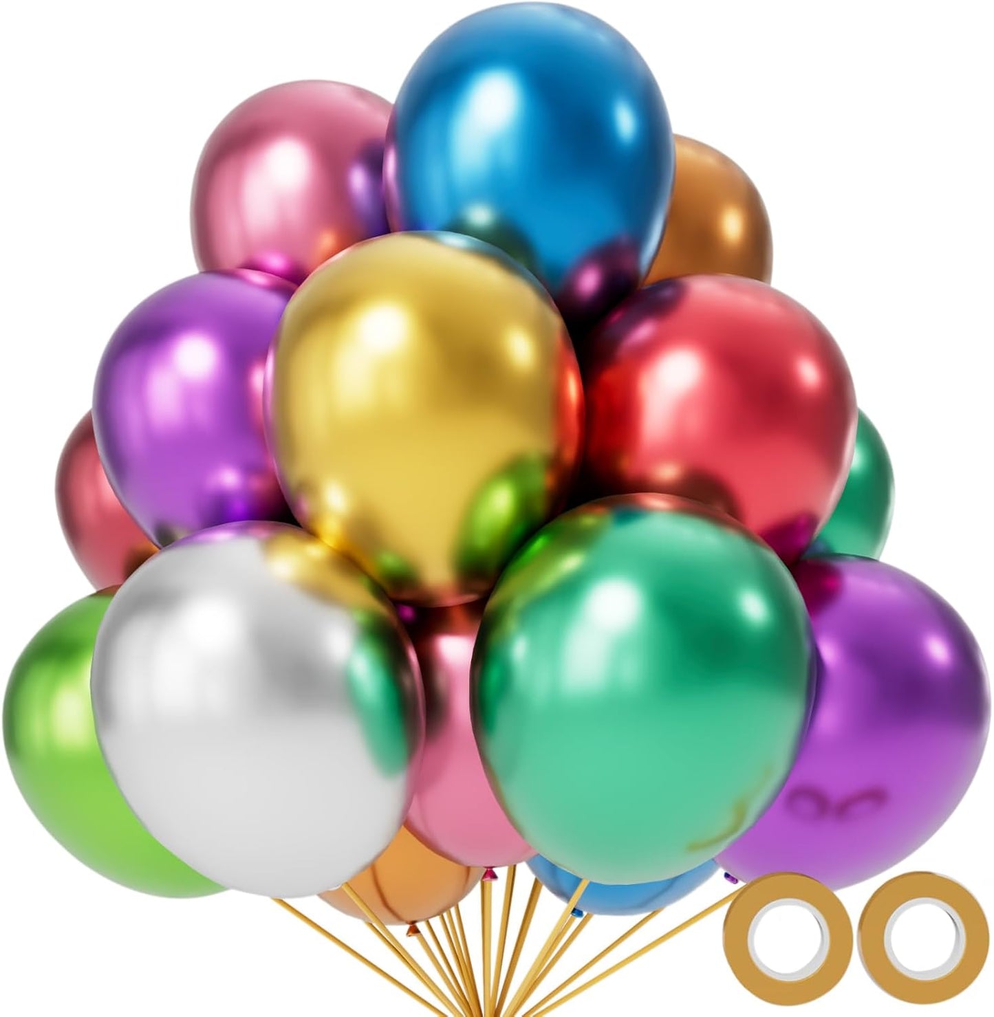 110pcs Metallic Multi Balloons, Metallic Color Latex Balloons 12 inch, Multi Balloon for Birthday Party Baby Shower Wedding(with 2 Ribbons).