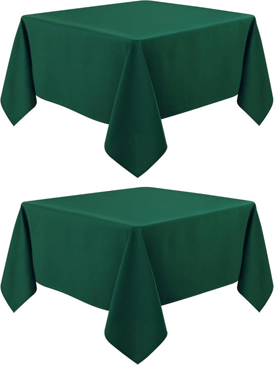 2 Pack Square Table Cloth 52X52 Inch Green Tablecloth Washable Polyester Solid Dining Table Cover for Birthday Party Dinner Holiday Outdoor Indoor