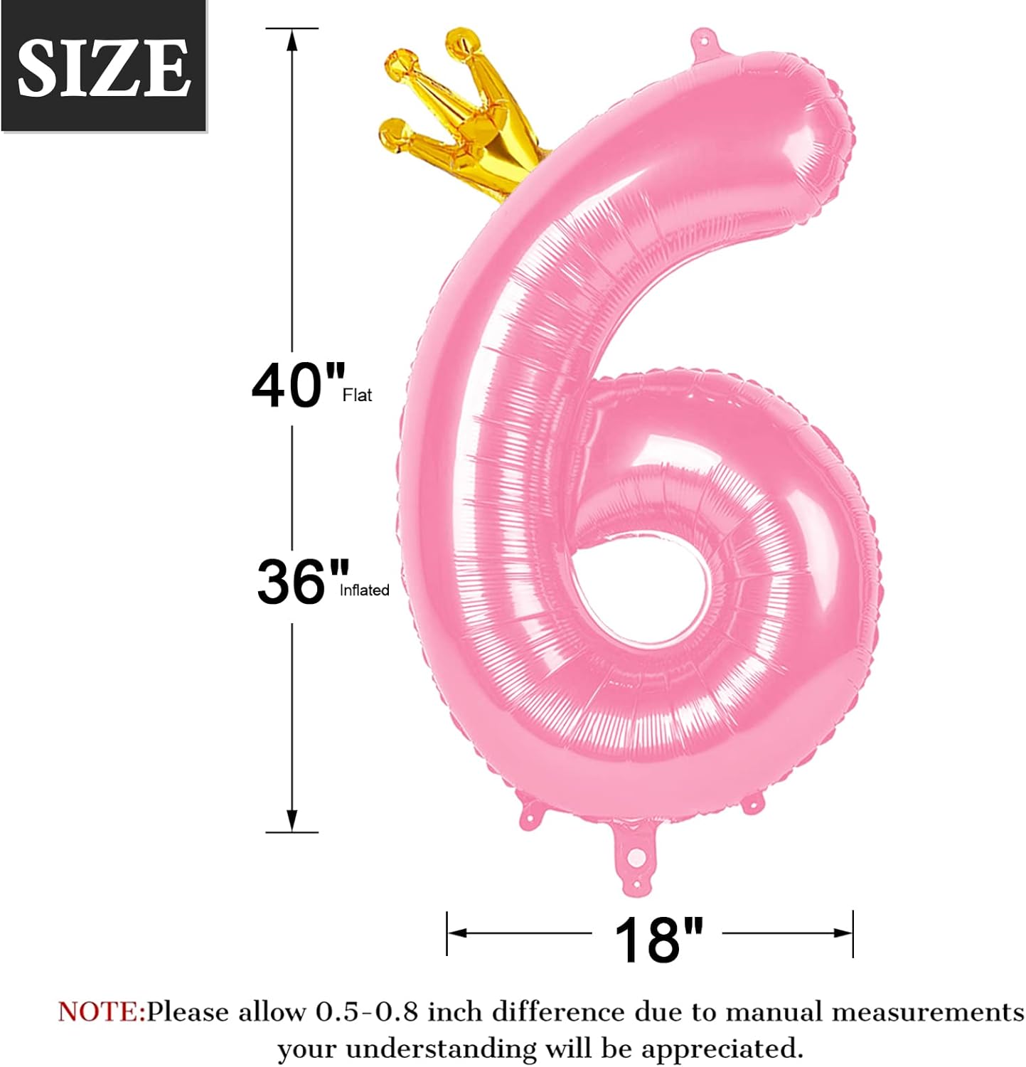 2026 Pink Crown 40 Inch Mylar Foil Number 6 Balloon, Birthday Balloons for 6 16 Boy Girl Party Decorations Supplies,Pink Crown Big Helium Balloon Numbers for 26 36 46 60 Men Women Anniversary