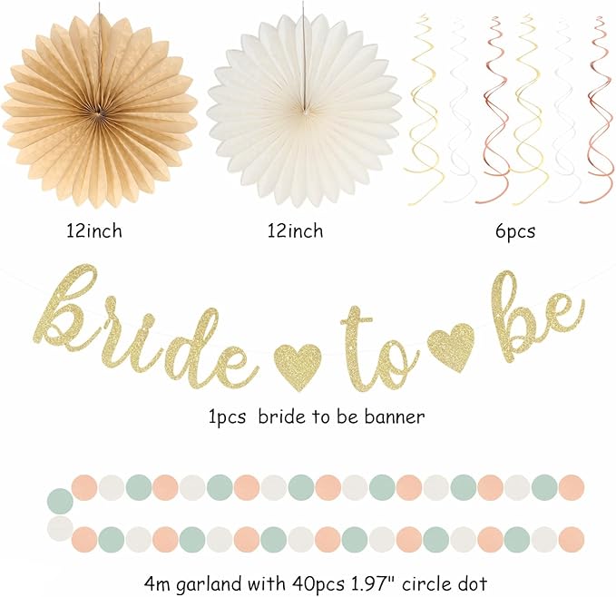 Sage-Green Pink Bridal-Shower Bachelorette Party-Decorations - 22pcs Bride To Be Banner, Beige Paper Lanterns Streamers, Tissue Pom Poms Flowers Fans Favors Wedding Decor Supplies Hugmoon