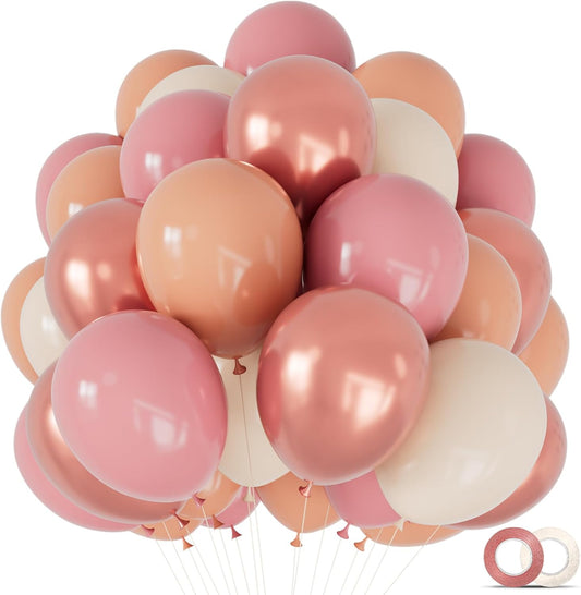 68 Pcs Retro Pink Nude Party Balloons 12Inch Dusty Pink Metallic Rose Gold Balloon Beige Blush Latex Ballons for Girls Birthday Wedding Baby Shower Party Decorations.