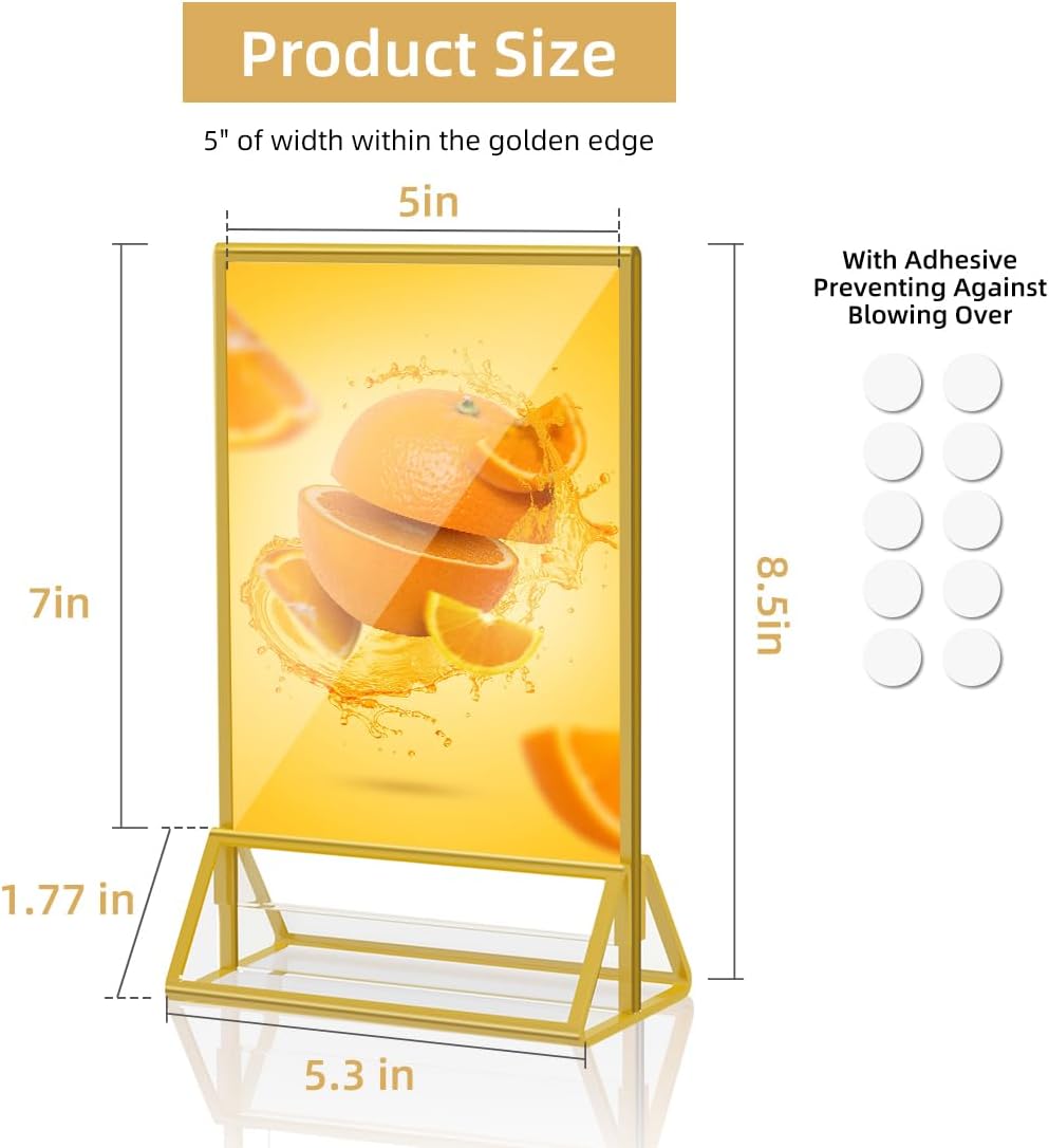 12 Pack Acrylic Sign Holder 5x7 Gold Frame Double Sided Display Stand, Clear Sign Holder Table Plastic Paper Holder, Acrylic Frames for Home Office Shop Photo Frames