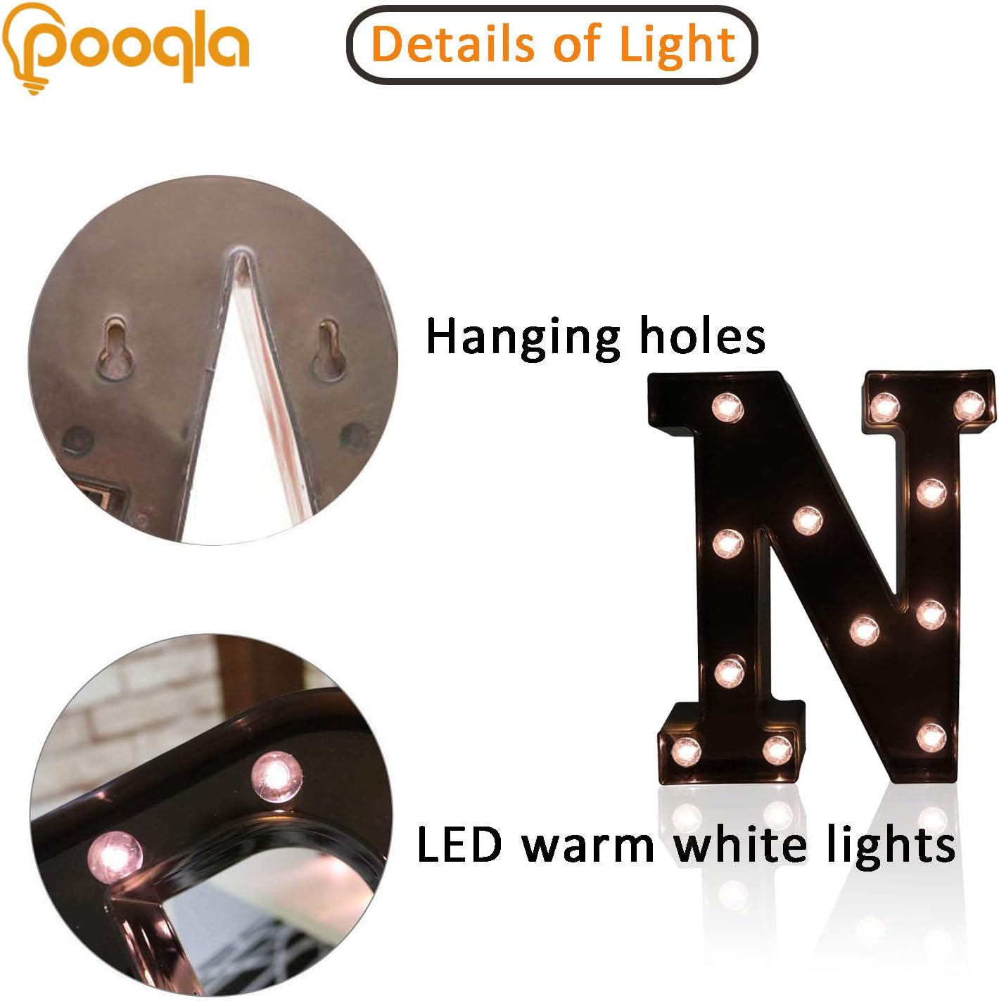 Decorative LED Illuminated Letter Marquee Sign - Alphabet Marquee Letters with Lights For Wedding Birthday Party Christmas Night Light Lamp Home Bar Decoration N, Black