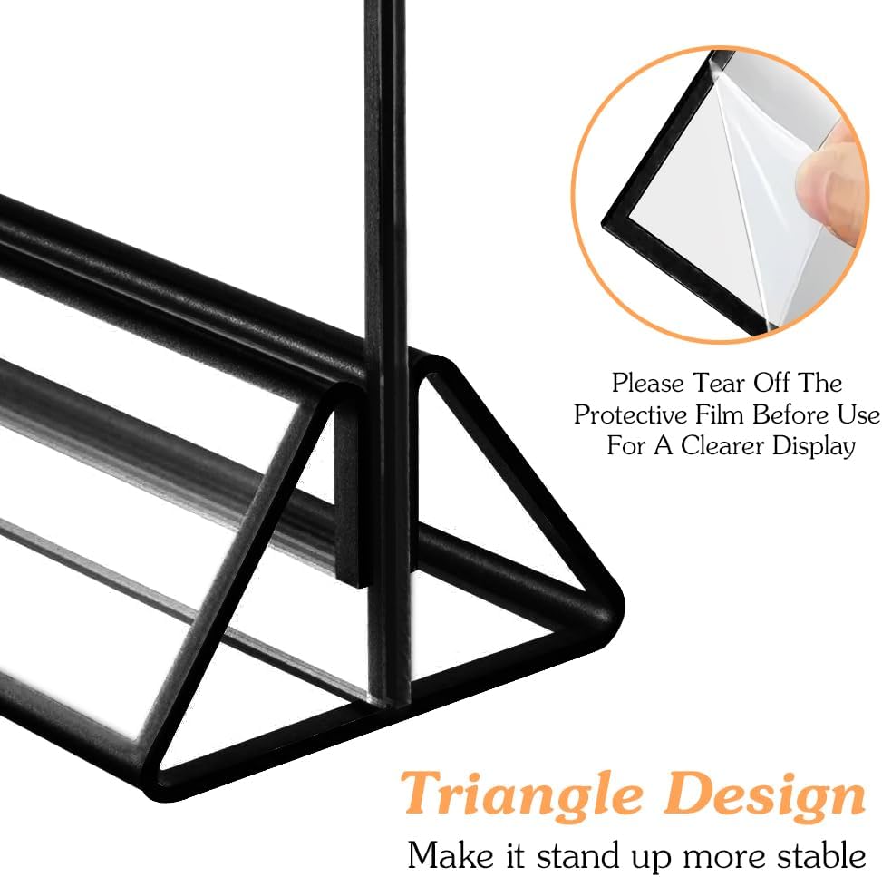 12PCS Acrylic Black Sign Holders, Wedding Table Sign Double Sided Holder, Acrylic Black Frame Sign Holders Display Stand for Wedding Table Numbers, Restaurant Sign, Menu, Photo (4" x 6")