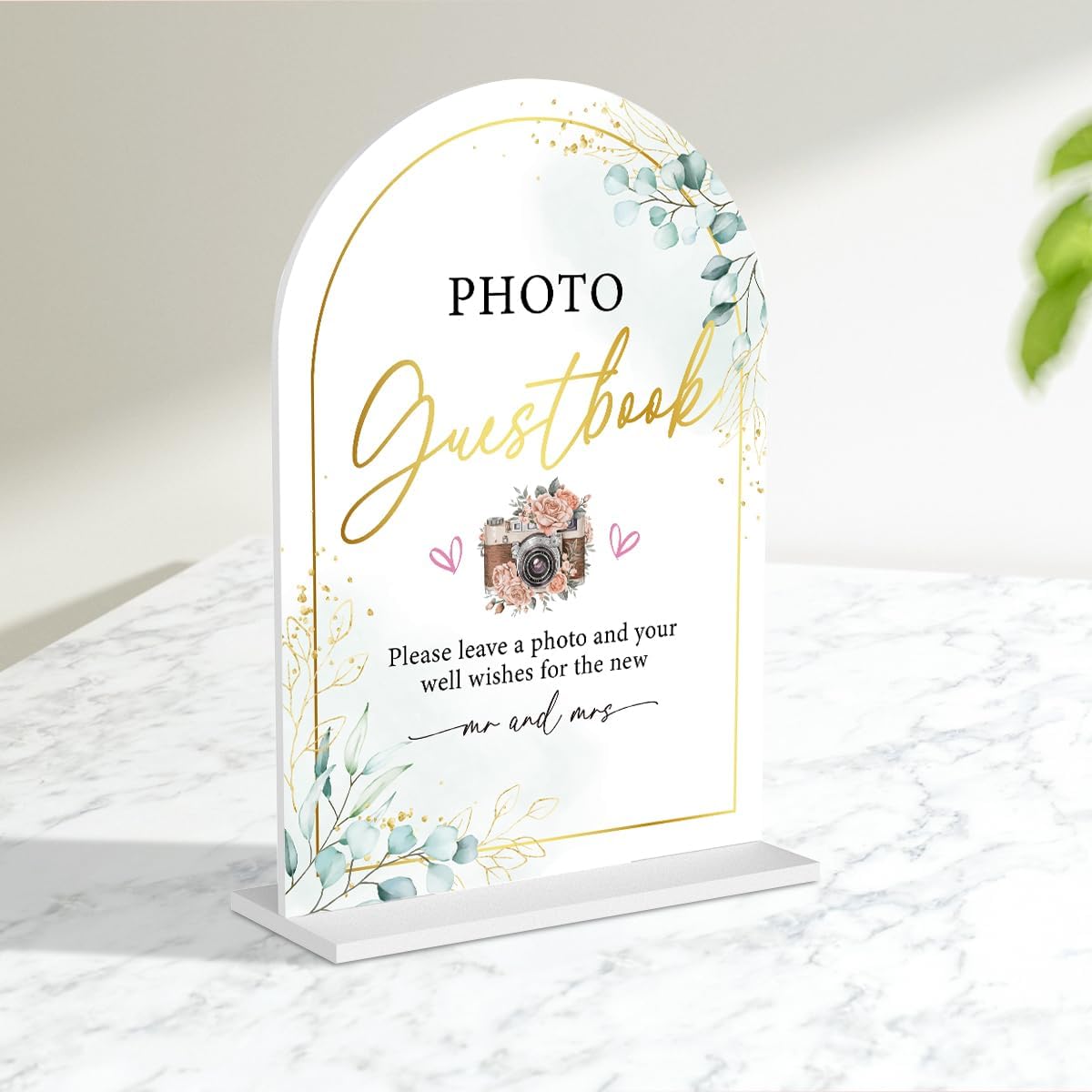 Acrylic Wedding Sign for Ceremony & Reception - 5x7 Inch White Guest Book, Photo Guest Book, Cards & Gifts - Wedding Decor Bundle