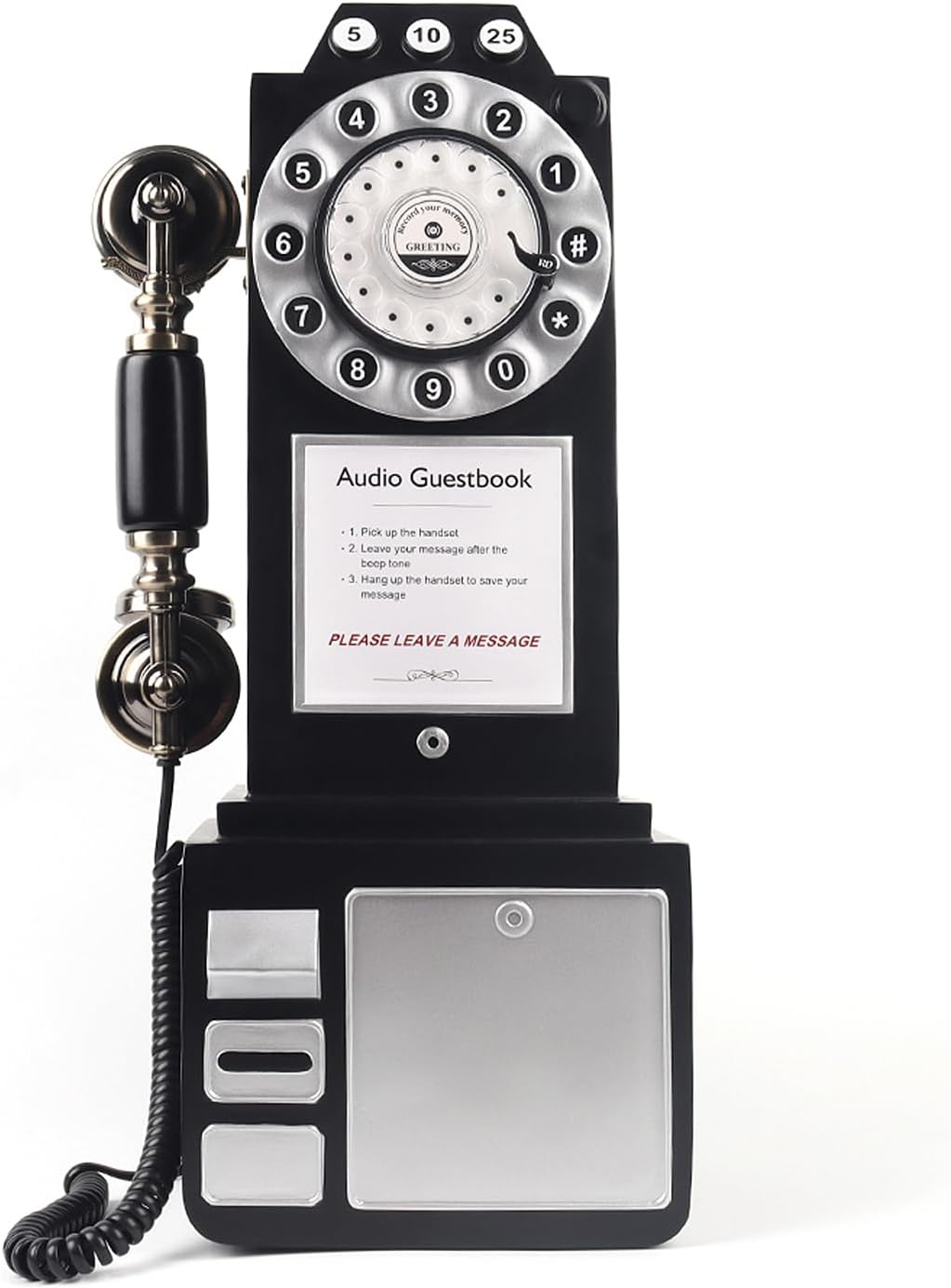 Audio Guest Book Wedding Phone with Vintage Design, Record Customized Audio Message Guest Book for Wedding, Party and Gathering, Black