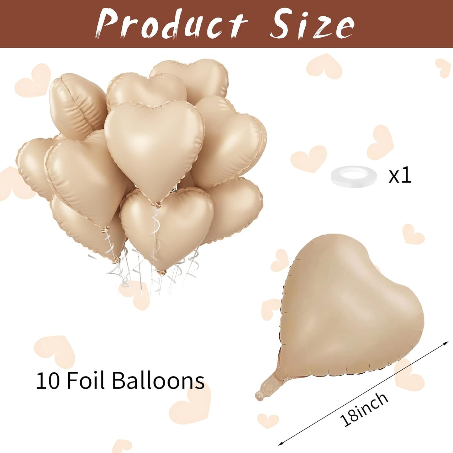 Retro Apricot Heart Balloons, 10PCS Beige Caramel Foil Heart Shape Balloons, 18inch Sand White Love Foil Balloons for Helium Nude Neutral Balloon for Brithday, Valentines Day, Baby Shower Decorations