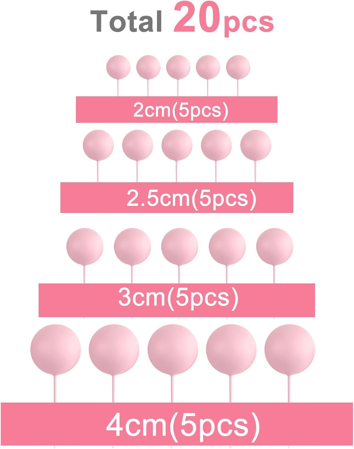 ASTARON 20 Pcs Ball Cake Topper Decorations Mini Balloons Cake Topper Sticks Light Pink Balls Cake Picks Cake Topper Balls Cake Decorations for Wedding Birthday Cake Decorations