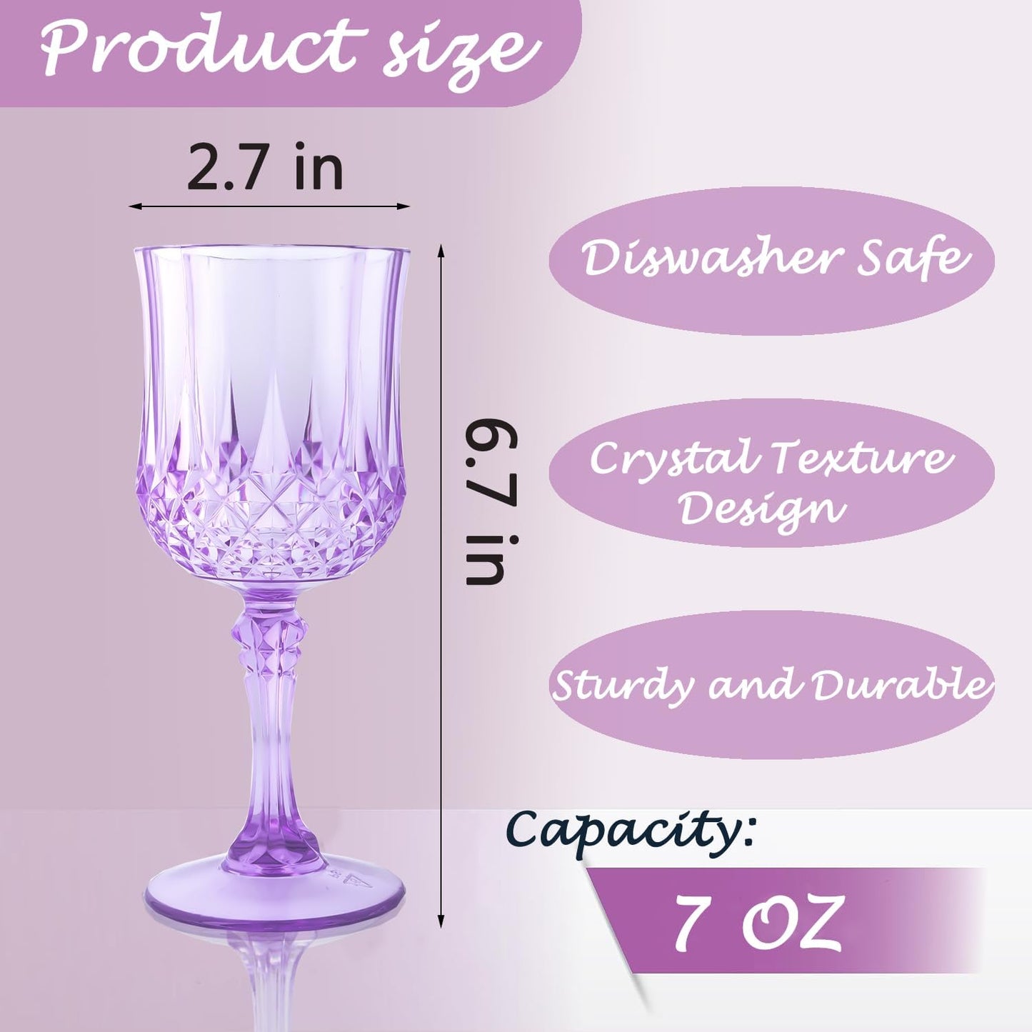 Plastic Wine Glasses，Plastic Goblets Vintage Style Cordial Drinking Glasses for Wedding Reception, Grand Event Party Supplies (48, Purple)