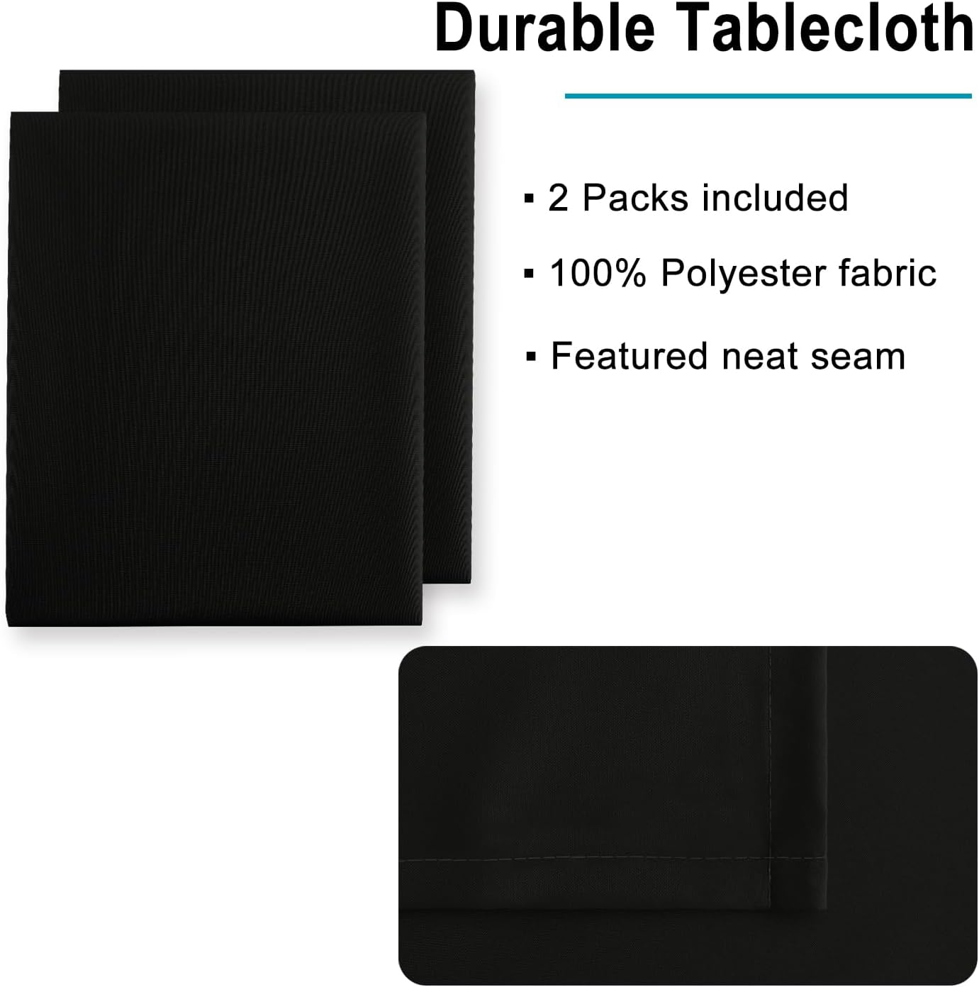 Hiasan 2 Pieces Black Tablecloth Rectangle - Waterproof and Wrinklr Resistant Washable Polyester Fabric Table Cloth for Dining Room and Outdoor Use, 60 x 120 Inch