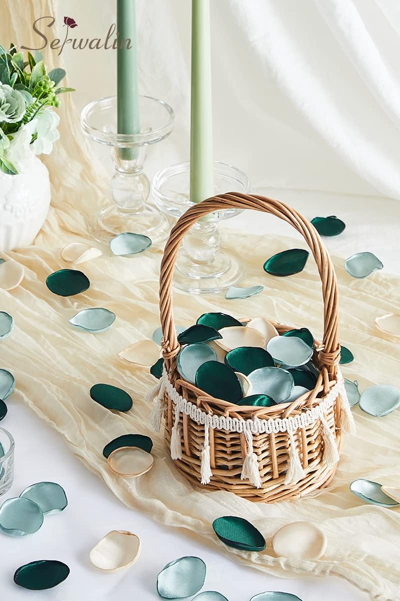 Serwalin 300Pcs Silk Rose Petals Flower Petals for Christmas Weddings Proposal Green Gold Petals Flower Girl Petals Aisle Flower Girl Basket Runner Bridal Shower Table Decor (3 Color Mixes)