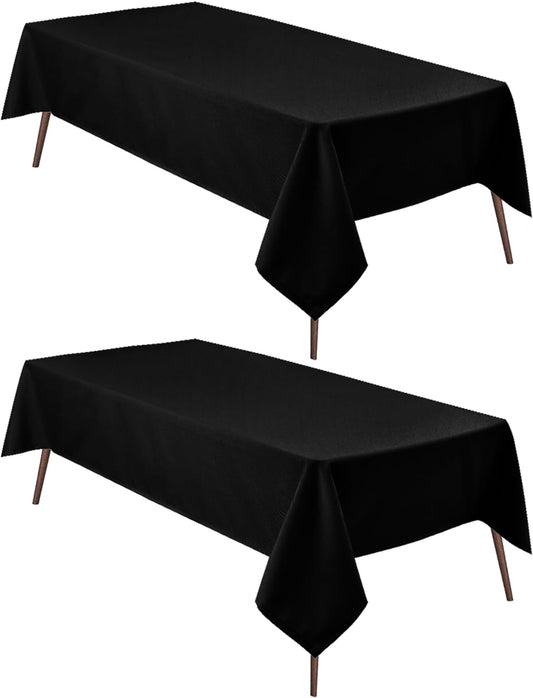 Hiasan 2 Pieces Black Tablecloth Rectangle - Waterproof and Wrinklr Resistant Washable Polyester Fabric Table Cloth for Dining Room and Outdoor Use, 90 x 156 Inch