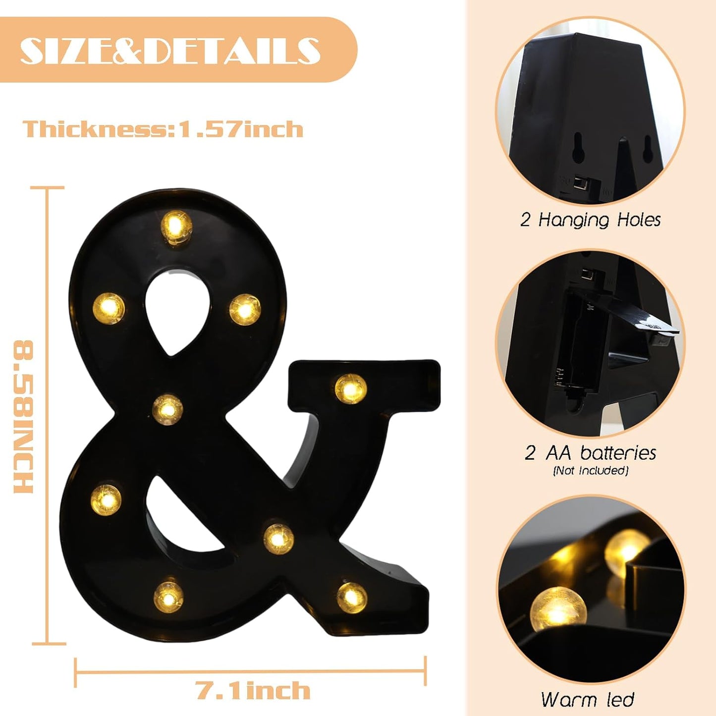 Led Marquee Letters, 8.58 Inch Black Light Up Letters, Small Led Letter Lights, Battery Powered Lighted Letterfor Table, Party, Birthday, Christmas Decor (Black, Letter &)