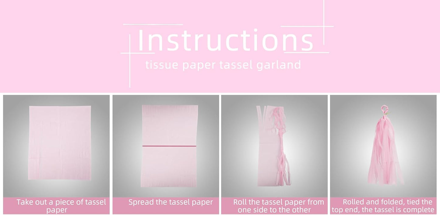 Rose-Gold Pink White Party Decorations - 15Pcs Tissue Paper Tassel Garland Birthday Decorations Valentines Day Decorations Baby Girl Shower Women Bridal Wedding Engagement Bachelorette HongTongTong