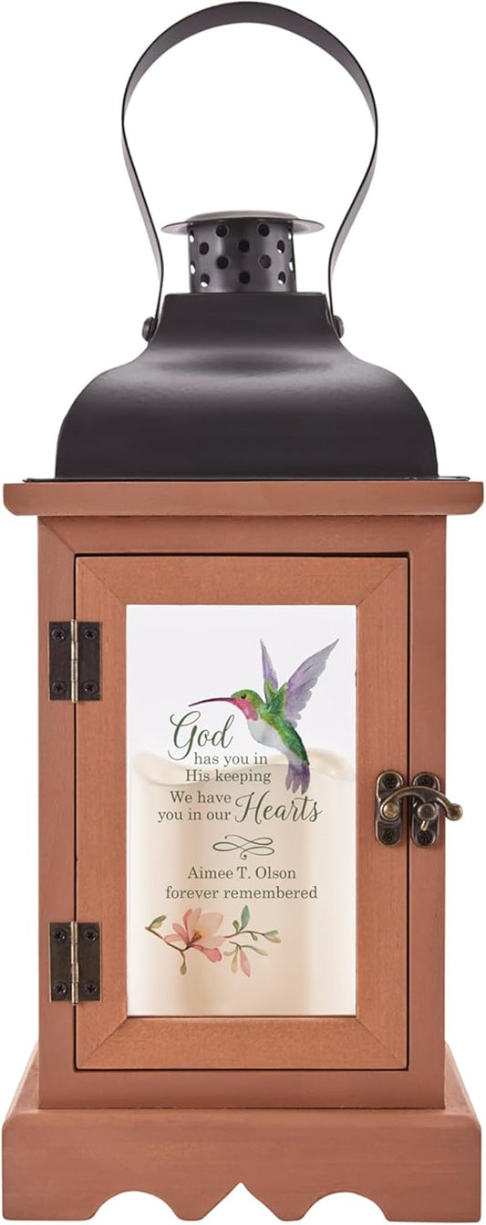 Let's Make Memories Personalized Memorial Lantern - Sympathy - Condolences - in Memory - LED Candle - Automatic Timer - Wood/Metal - Heartfelt Memories