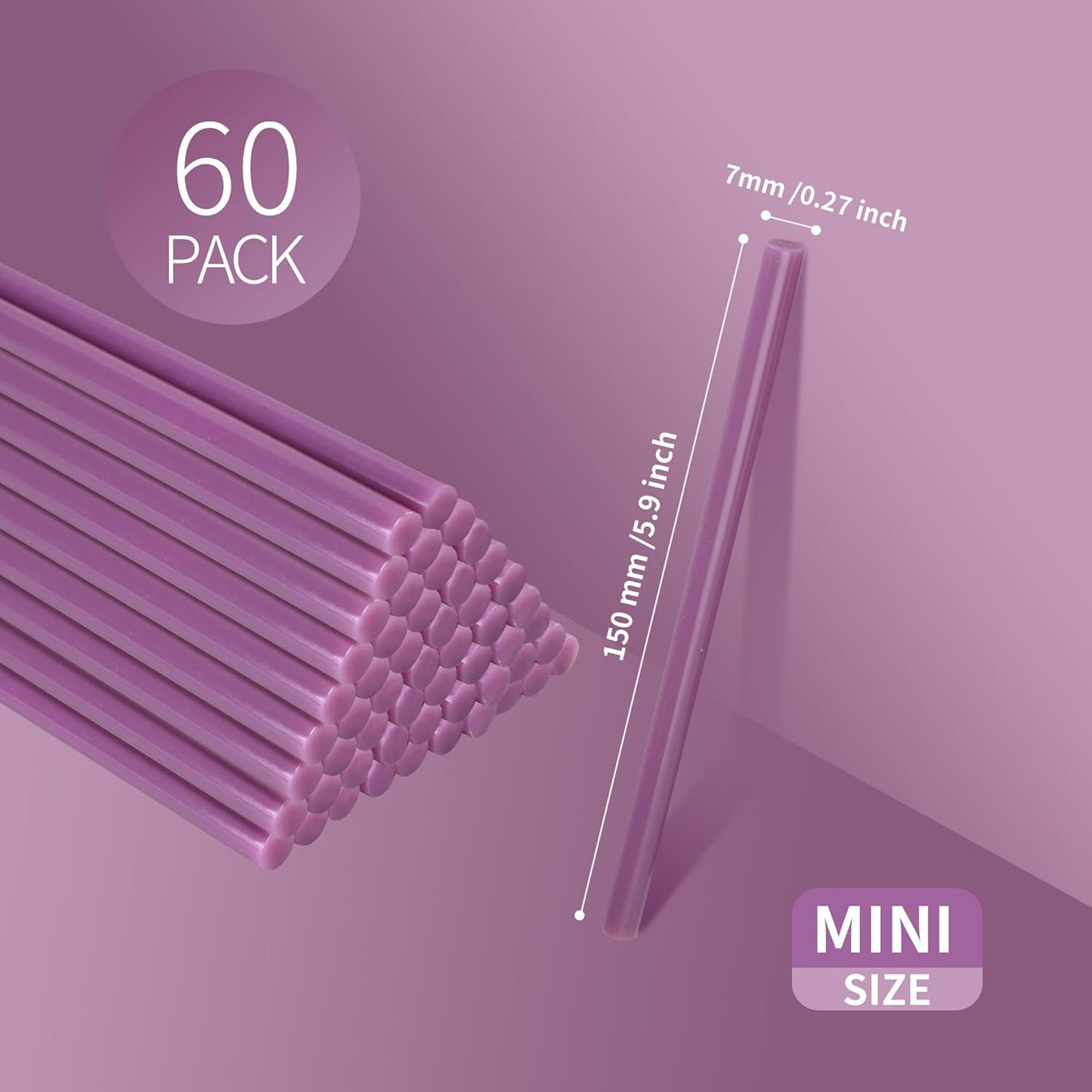 MATUFF light purple Hot Glue Sticks Mini 0.27" x 5.9 inches, Hot Melt Mini Glue Sticks Colored for All Temperature Mini Glue Guns, for Craft Arts and Wedding Cards Stamp Sealing, Bulk hot Glue 60 Pack