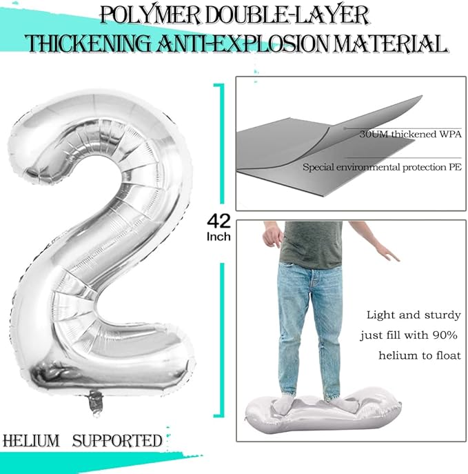 GOER 42 Inch 2026 Silver Foil Number Balloons for 2026 New Year Eve Festival Party Supplies Graduation Decorations