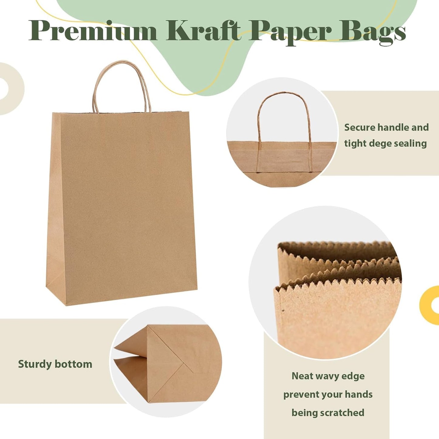 GSSUSA Brown Kraft Paper Gift Bag with Handles, 10x5x13 Bulk Shopping Grocery Paper Bags 200 Pcs, Party Favor Retail Small Business Packaging Mother's Day Merchandise Boutique Wedding Baby Shower