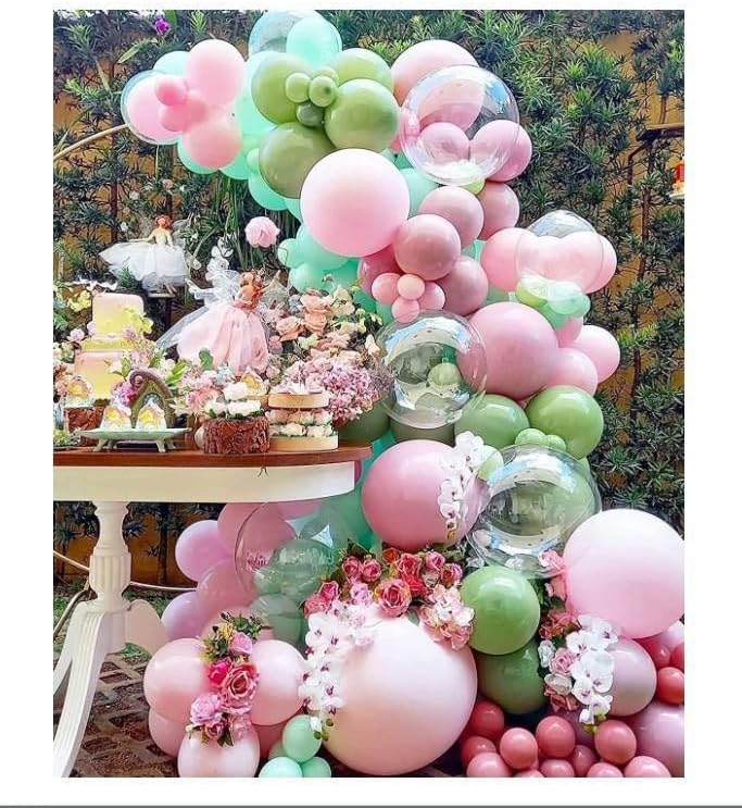 Paready Pink and Green Balloons, 50 PCS Sage Green Pink Balloons, 12 Inch Metallic Gold Confetti Avocado Green Sand White Balloons for Birthday Jungle Wedding Graduation Baby Shower Party Decorations