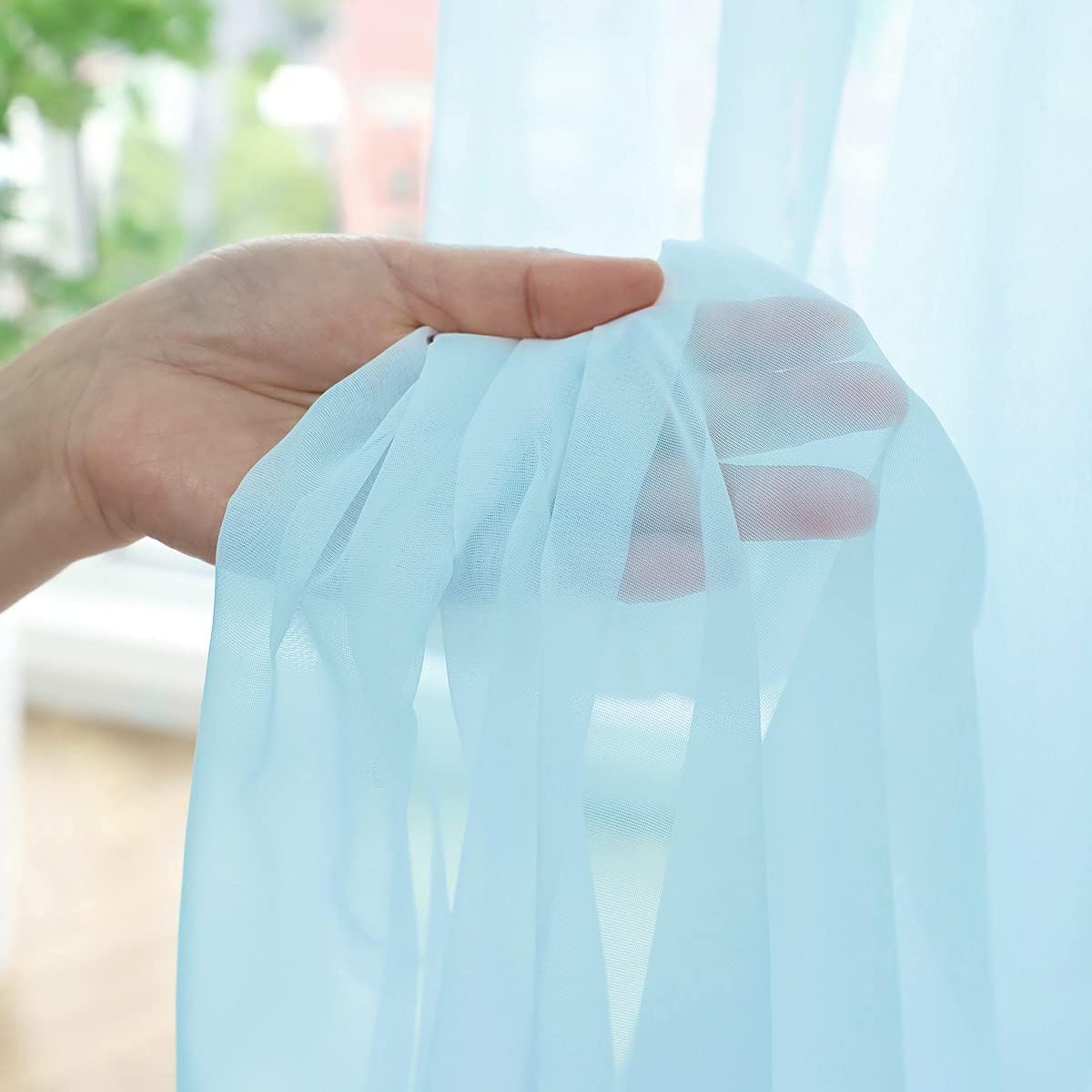 Window Lake Blue Sheer Curtains 48 Inches Width 45 Inches Long 2 Panels Sheer Curtain Clear Curtains Basic Rod Pocket Panel for Home Living Room Bedroom Kids Room Yard Patio Parlor Sliding