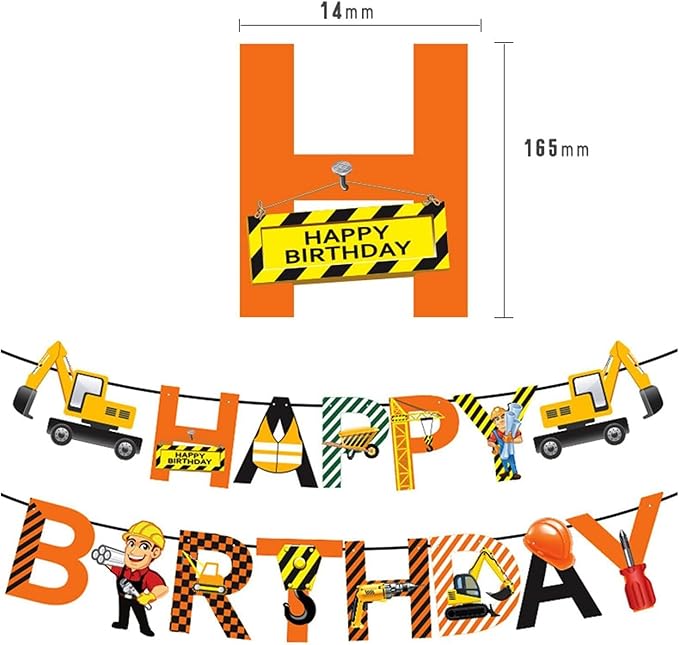 Construction Birthday Party Decorations Set, Happy Birthday Banner, Balloons, Cupcake Toppers, construction vehicles Theme