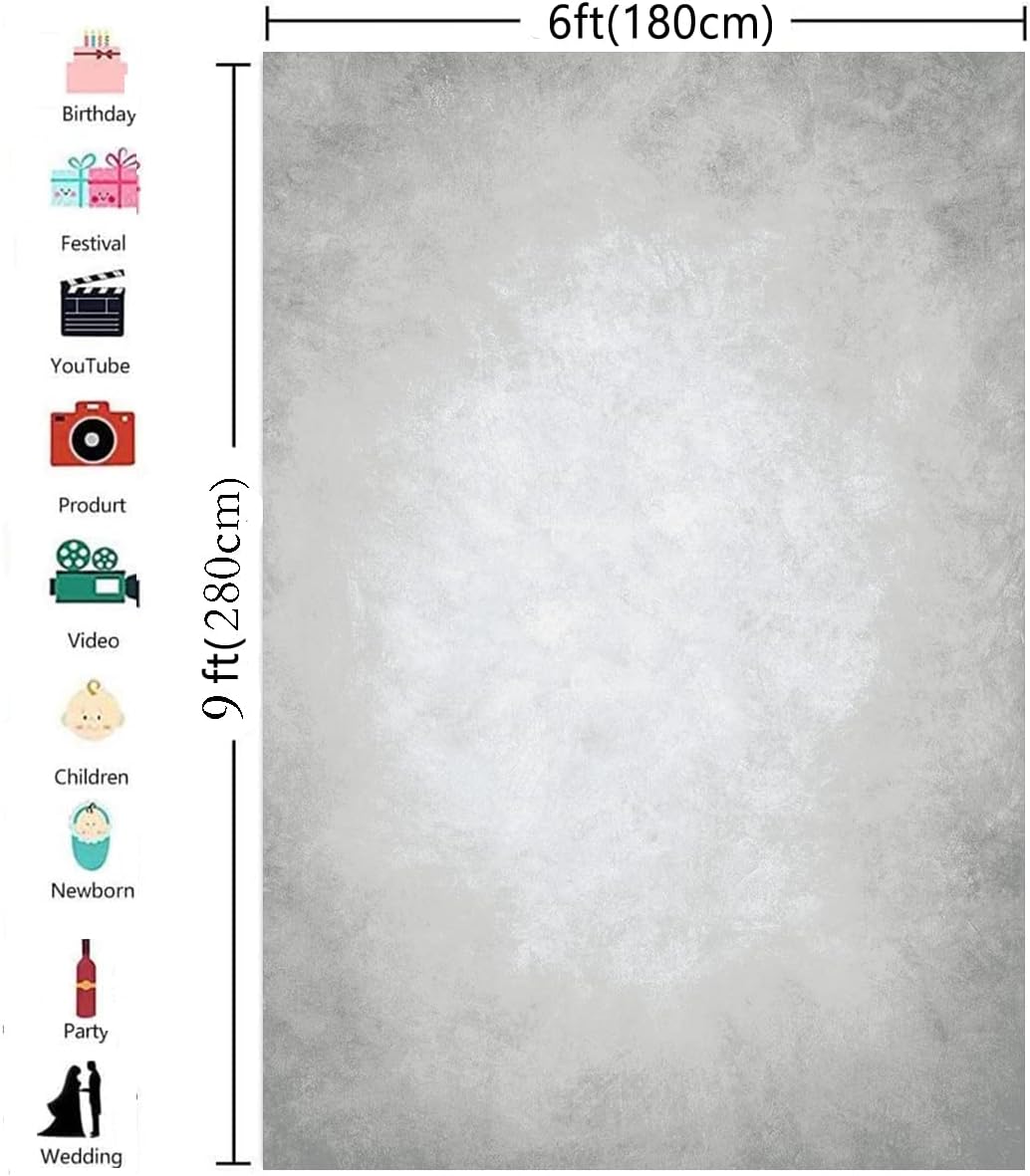 6x9ft Grey Portrait Photography Backdrops Solid Texture Abstract Photo Background for Photoshoot