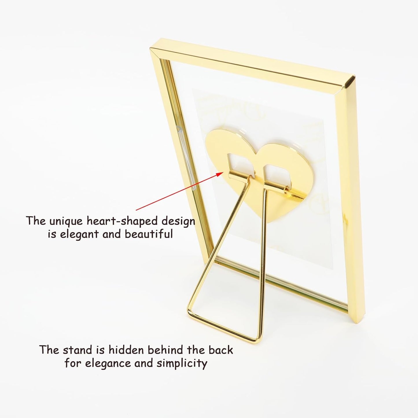 Gold Floating Frame (4"x6",Vertical) with Romantic Heart, For Picture 3x5, 2x3,1x2, Tabletop Shelf Photo Frame, Classy Gift For Festival, Home or Wedding…