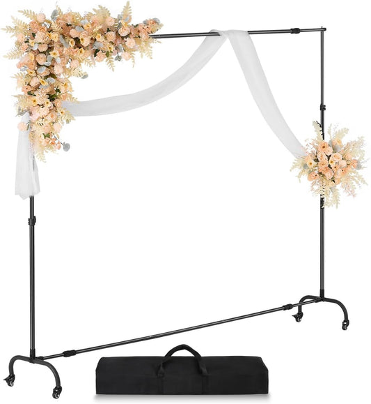 VEVOR Backdrop Stand with Wheels, 7 x 10 ft Adjustable Photo Backdrop Stand Kit, Moveable Background Backdrop Stand, Heavy Duty Projector Screen Stand, for Wedding, Photo Studio & Party