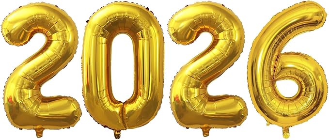 GOER 2026 Foil Number Balloons for 2026 New Year Eve Festival Party Supplies Graduation Decorations (Gold,32 Inch)