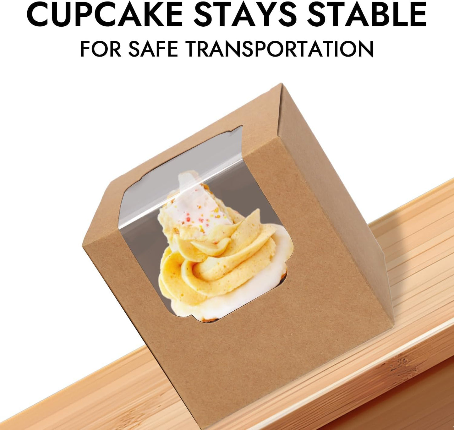 JCD 70 Packs 3.5" x 3.5" x 3.5"Pop up Cookie Boxes Kraft Brown Cupcake Individual Bulk Paper Cupcake Containers Single with Insert and Window,Cocoa Bombs Box for Bakery Gift (Brown/70Pcs)