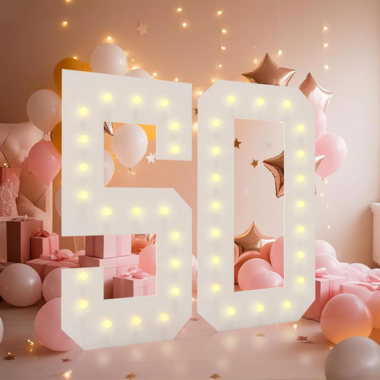 LOBOOM 4FT Light Up Numbers, Marquee Numbers 4 Feet Tall Giant Number 50 Mosaic Big Number Sign for 50th Birthday Party Backdrop Anniversary Decorations, Pre-Cut Large Frame