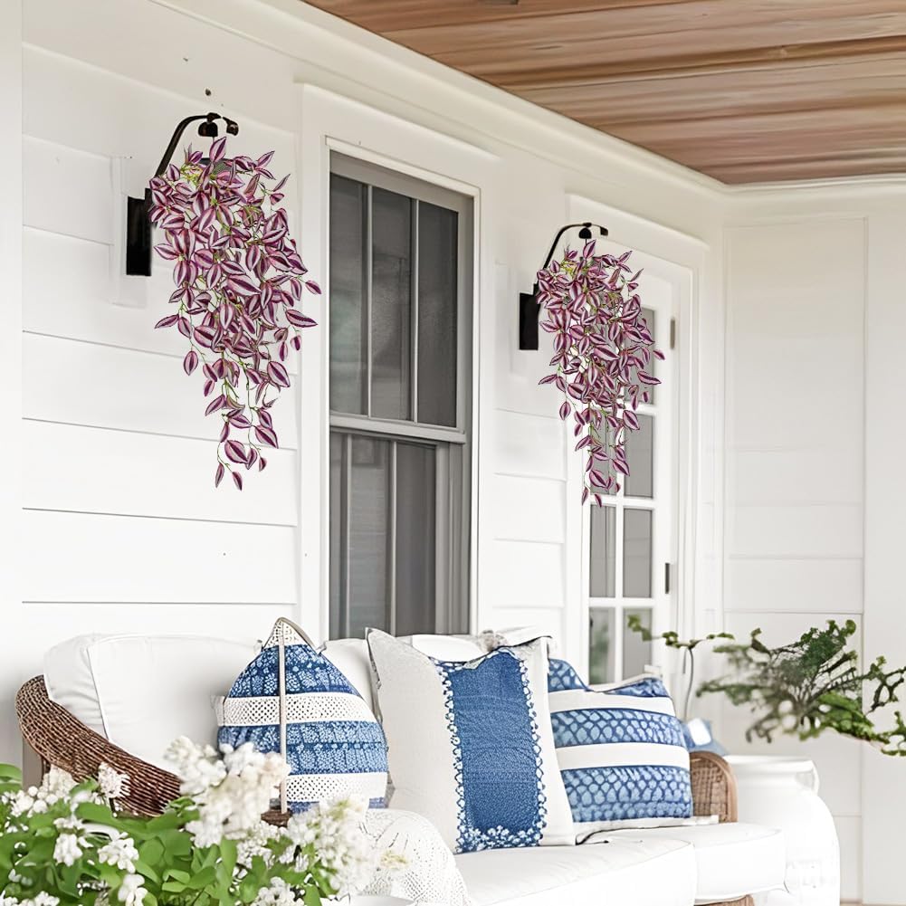 DILATATA Fake Hanging Plants Artificial Hanging Plants 22" Faux Wandering Jew Hanging Leaves Plant for Wall Shelf Home Indoor Outdoor Decor - 5 Pack