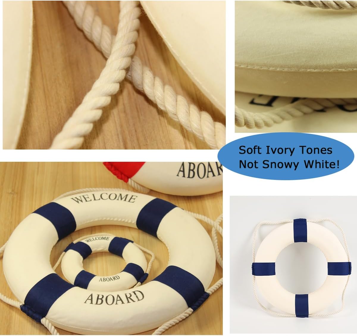 MorroMorn Lifebuoy Wall Hanging Decor - Welcome Aboard Mediterranean Style Home Decoration (Navy, 18")