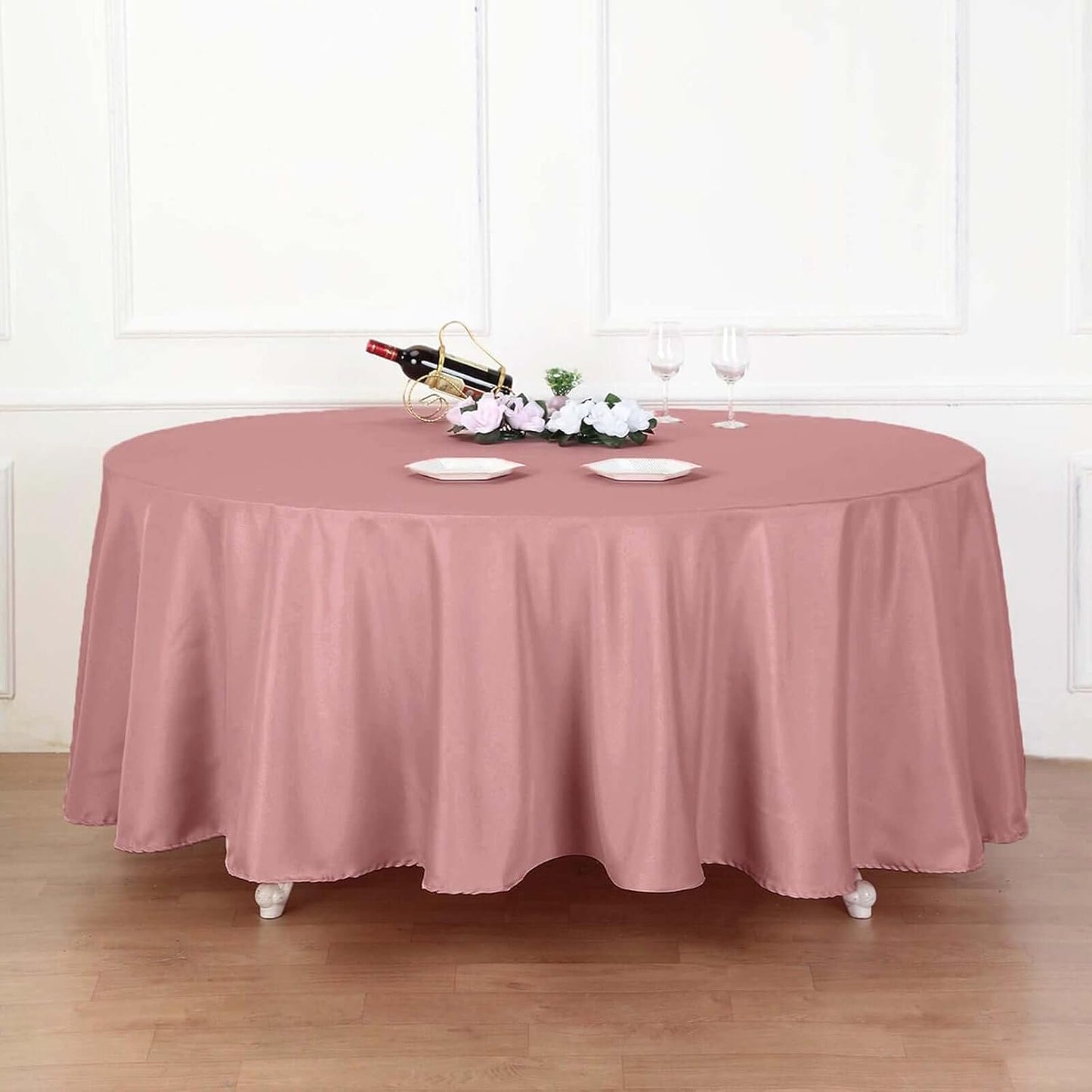 Efavormart Round Tablecloth, 108 Inch Stain & Wrinkle Resistant Washable Table Cloth, Decorative Polyester Fabric Table Cover for Banquet, Wedding, Dining- Dusty Rose