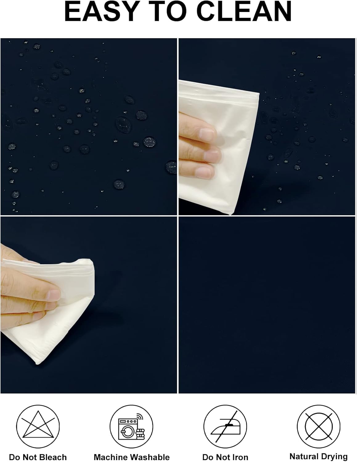 Fokitut 2 Pack Waterproof Square Tablecloth, 52x52 Inch, Stain Resistant and Wrinkle Polyester Table Cloth, Fabric Table Cover for Kitchen Dining, Wedding, Party, Holiday Dinner-Navy