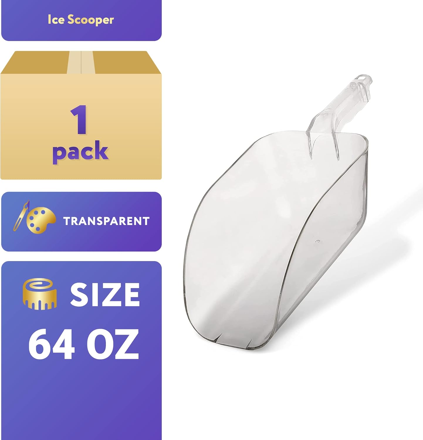 APQ Ice Scooper 64 oz. Clear Plastic Scooper for Food Service Applications Flat Bottom Scooper Freezer Ice Machine Restaurants Kitchen Buffet Party Candy Popcorn Heavy Duty Long Lasting