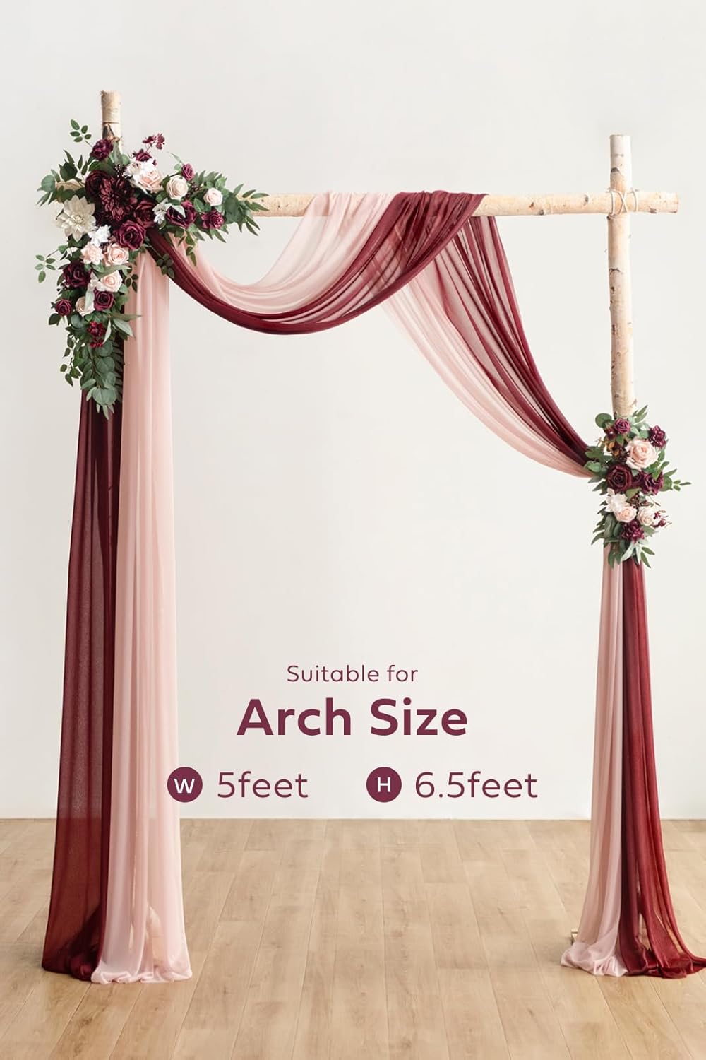 Ling's moment Red Pink Blush Artificial Wedding Arch Flowers Kit Pack of 4, 2pcs Hanging Flower Arrangement 2pcs Chiffon Drapes Ceremony Reception Fake Rose Arbor Backdrop Floral Party Outdoor Decor