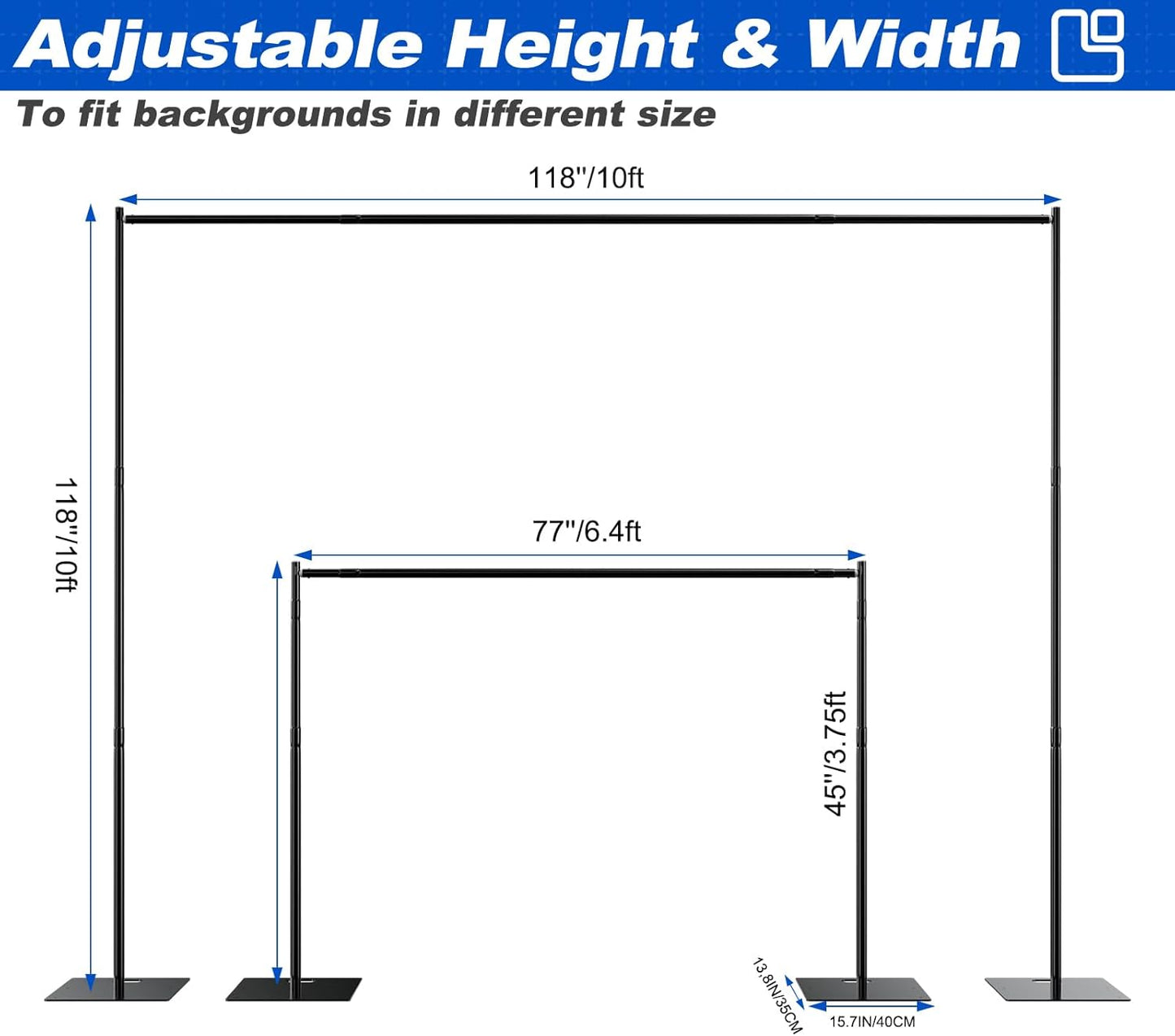 Pipe and Drape Backdrop Stand 10ftx10ft Adjustable Background Support System Heavy Duty Background Stand for Wedding Banquet Decorations Black
