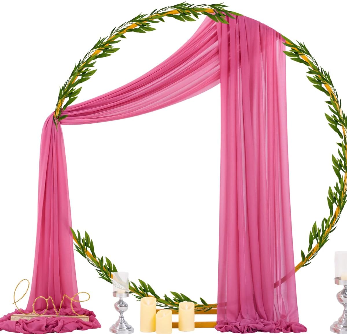 Socomi Wedding Arch Draping Fabric 29" x 20Ft 4 Panels Fuchsia Sheer Outdoor Curtain Drapes Extra Long for Bridal Baby Shower Ceremony Birthday Party Decor