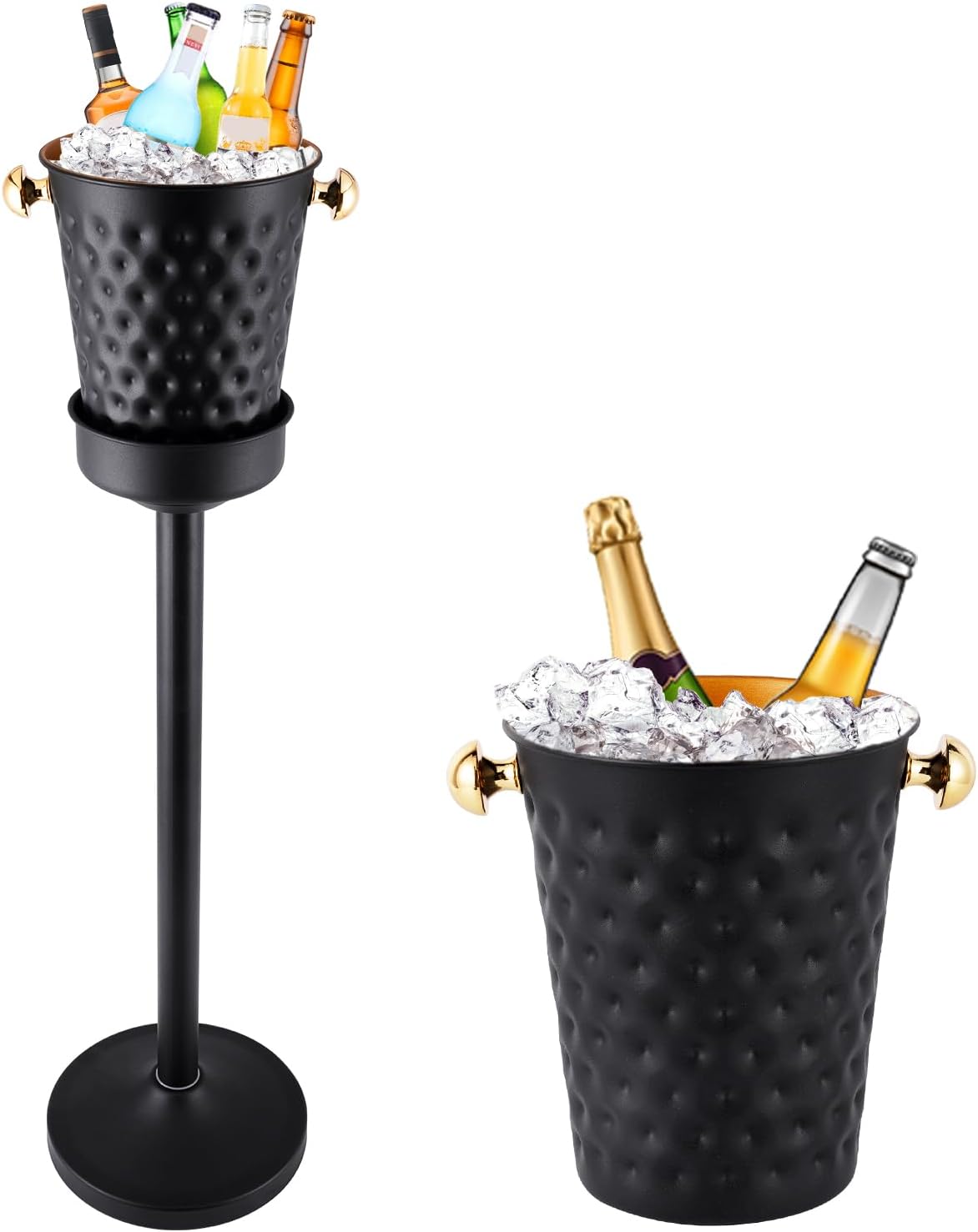 Champagne Ice Bucket with Stand, Stainless Steel Wine Chiller Bucket Stand, Black Gold Ice Bucket with Carrying Handle for Wine Beverage Champagne Beer KTV Club Bar Christmas Party, 92cm 15LB