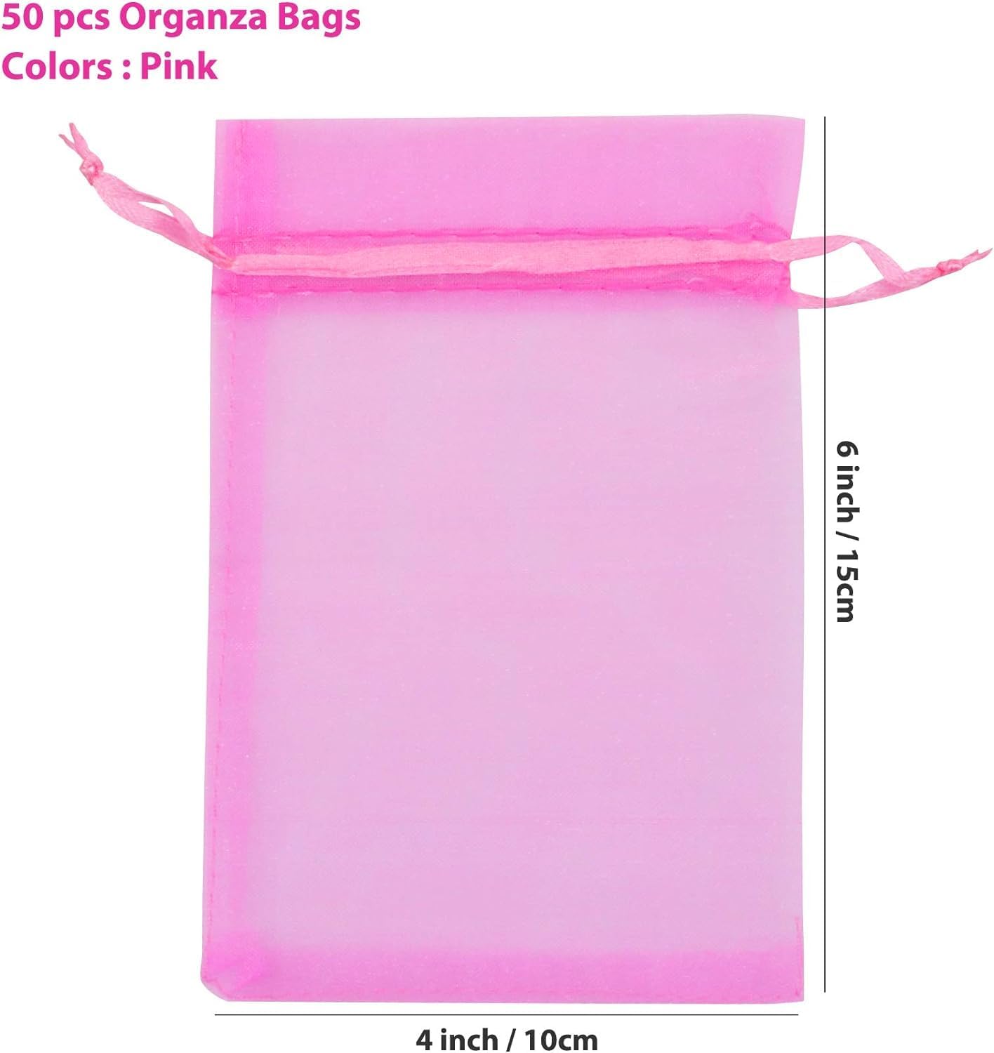 ANZNKU 50 Pack Hot Pink Organza Bags 4 x 6 inch Premium Sheer Drawstring Small Mesh Bags for Candy Jewelry Party Wedding Christmas Favor Gift Bags