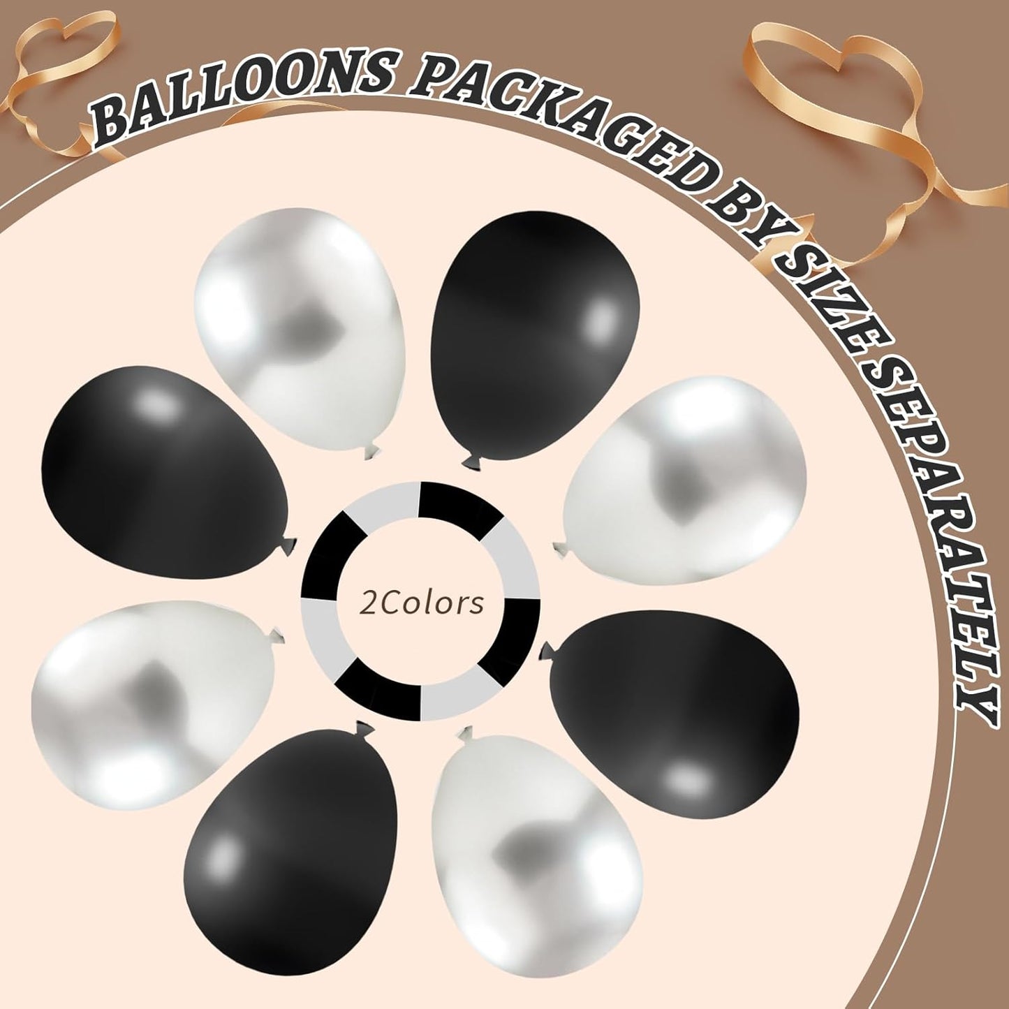 412Pcs Black and Silver Balloons Arch Kit, Latex Balloons Different Sizes 18 12 10 5 Inch for Birthday, Wedding, Graduation, Anniversary Decorations