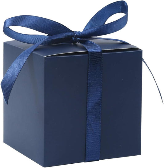 COTOPHER 100pcs Wedding Favor Boxes, Paper Gift Boxes 3x3x3 Inches Small Gift Boxes with Ribbons Small Boxes for Gifts, Crafting, Cupcake, Candy, Bridesmaid Proposal Boxes，Easy Assemble Boxes(Navy)